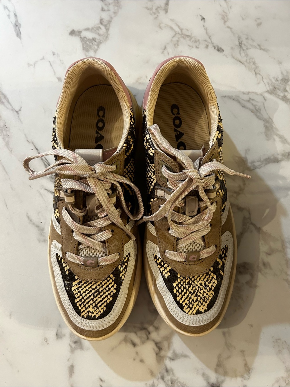 Coach Women's Tan Brown Snake-Print Low Top Sneakers - Picture 2 of 6